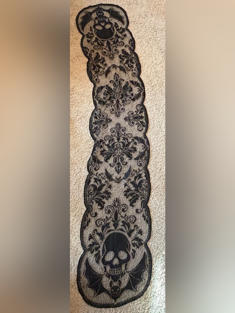 Source Unknown Black Lace Skull & Bat Table Runner